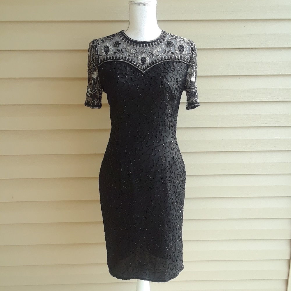 Vintage Brilliante by J.A. Beaded Silk Dress